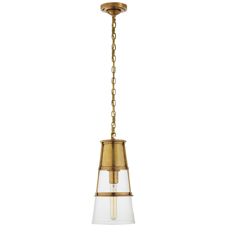 Picture of Robinson Medium Pendant in Hand-Rubbed Antique Brass with Clear Glass