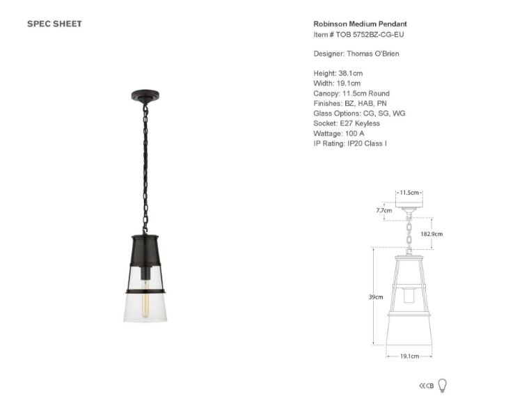 Picture of Robinson Medium Pendant in Bronze with Clear Glass