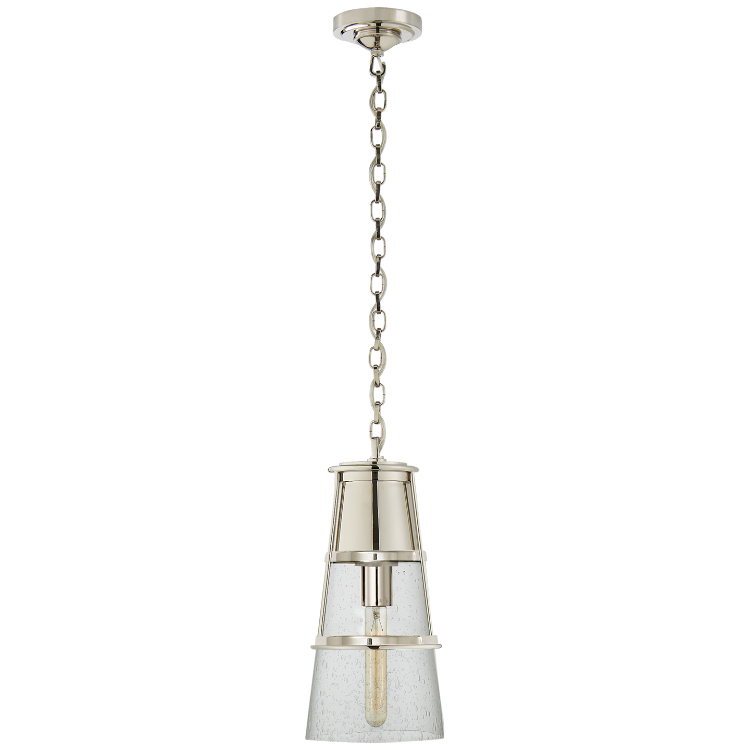 Picture of Robinson Medium Pendant in Polished Nickel with Seeded Glass