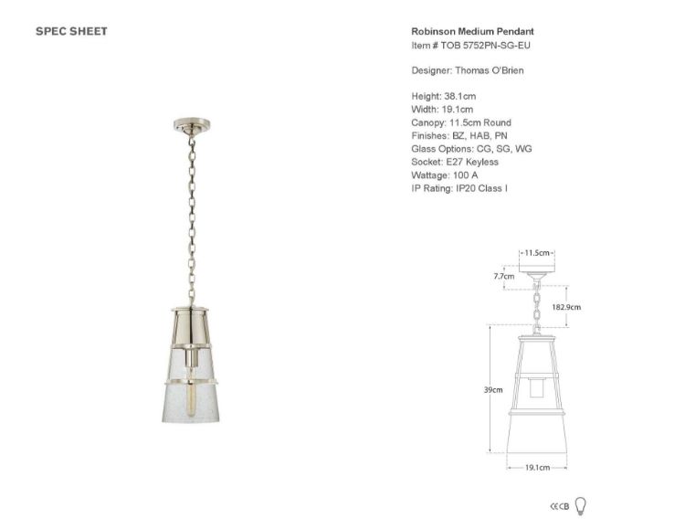 Picture of Robinson Medium Pendant in Polished Nickel with Seeded Glass