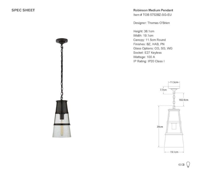Picture of Robinson Medium Pendant in Bronze with Seeded Glass