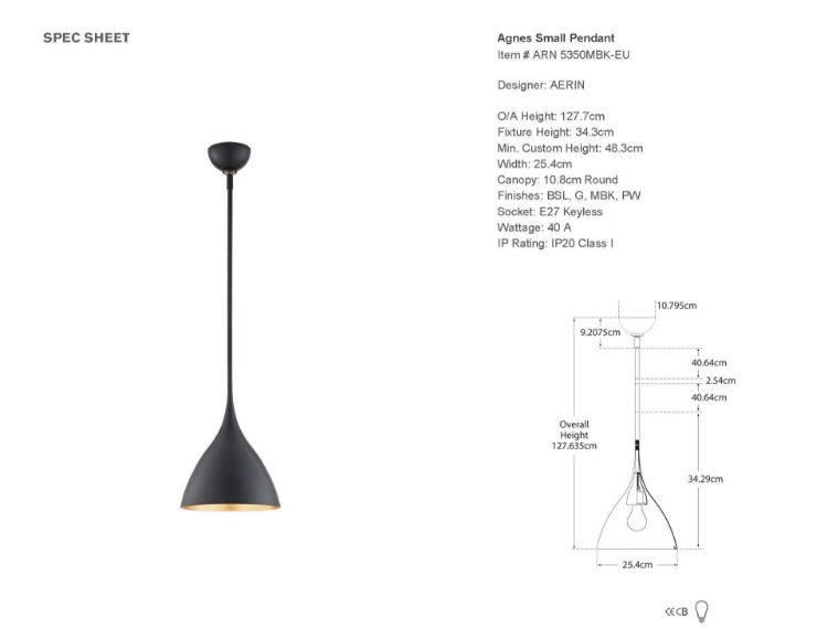 Picture of Agnes Small Pendant in Matte Black with Gild Interior