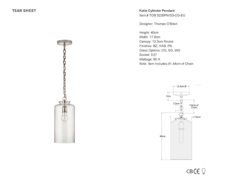 Picture of Katie Cylinder Pendant in Polished Nickel with Clear Glass