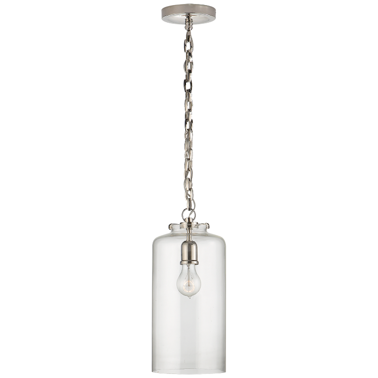 Picture of Katie Cylinder Pendant in Polished Nickel with Clear Glass