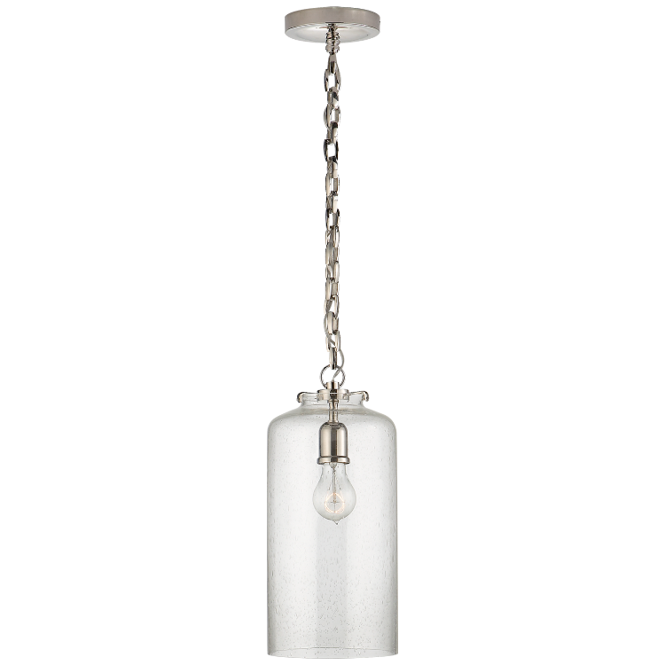 Picture of Katie Cylinder Pendant in Polished Nickel with Seeded Glass