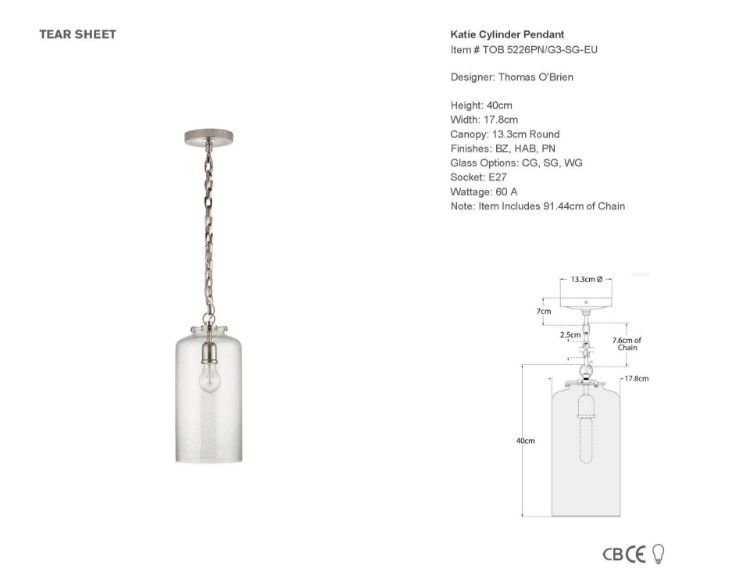 Picture of Katie Cylinder Pendant in Polished Nickel with Seeded Glass