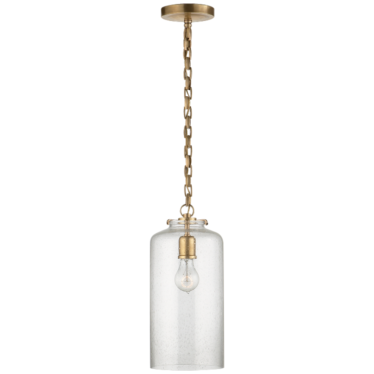 Picture of Katie Cylinder Pendant in Hand-Rubbed Antique Brass with Seeded Glass