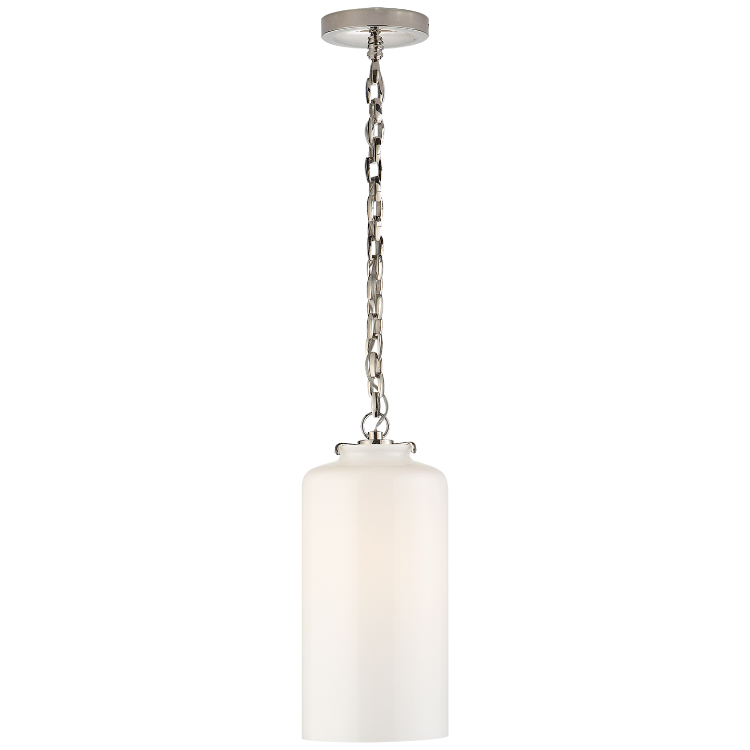 Picture of Katie Cylinder Pendant in Polished Nickel with White Glass