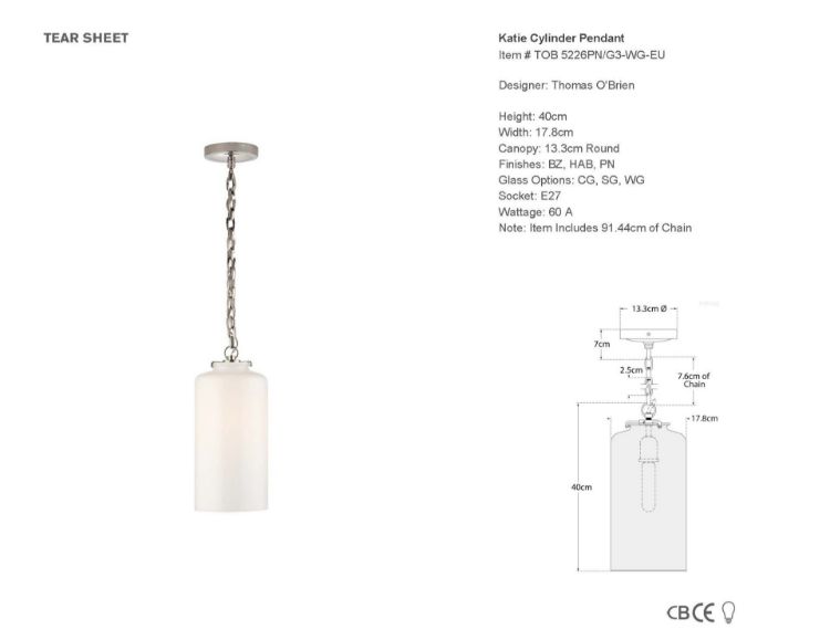 Picture of Katie Cylinder Pendant in Polished Nickel with White Glass