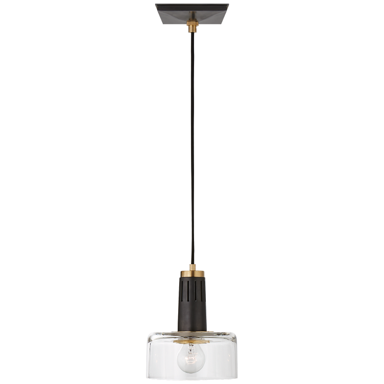 Picture of Iris Single Pendant in Bronze and Hand-Rubbed Antique Brass with Clear Glass