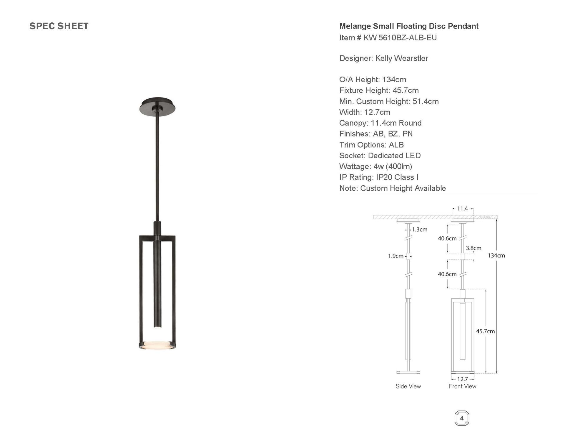 Melange Small Floating Disc Pendant in Bronze with Alabaster - Lumiere