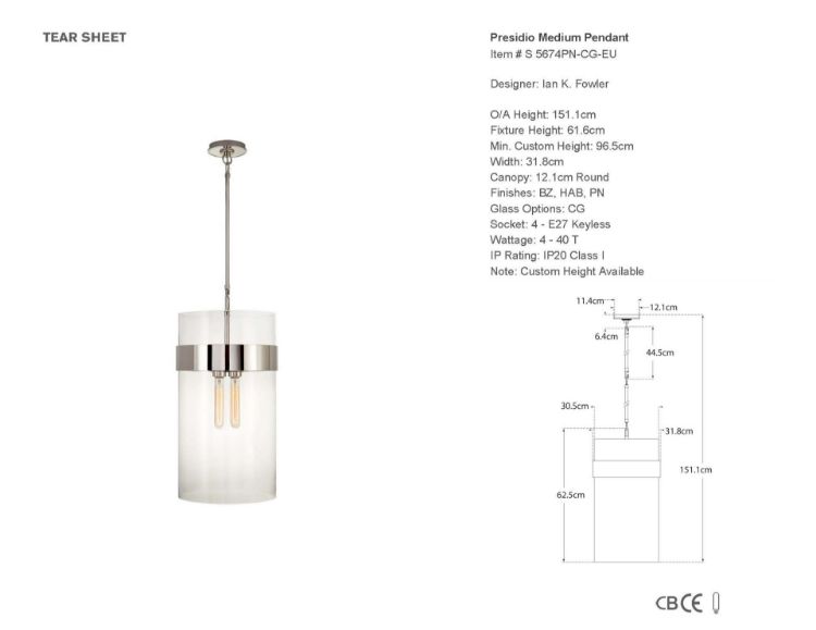 Picture of Presidio Medium Pendant in Polished Nickel with Clear Glass