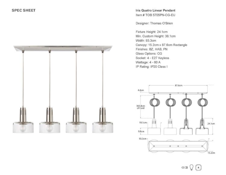 Picture of Iris Quatro Linear Pendant in Polished Nickel with Clear Glass