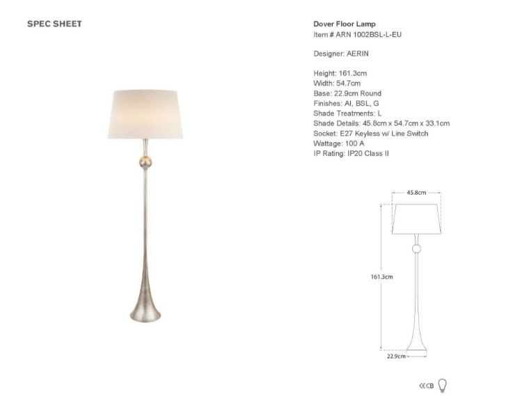 Picture of Dover Floor Lamp in Burnished Silver Leaf with Linen Shade