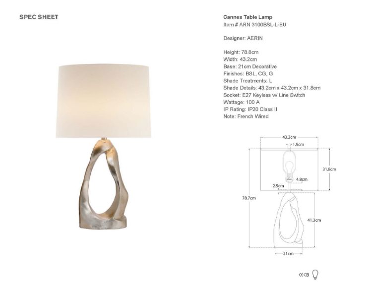 Picture of Cannes Table Lamp in Burnished Silver Leaf with Linen Shade