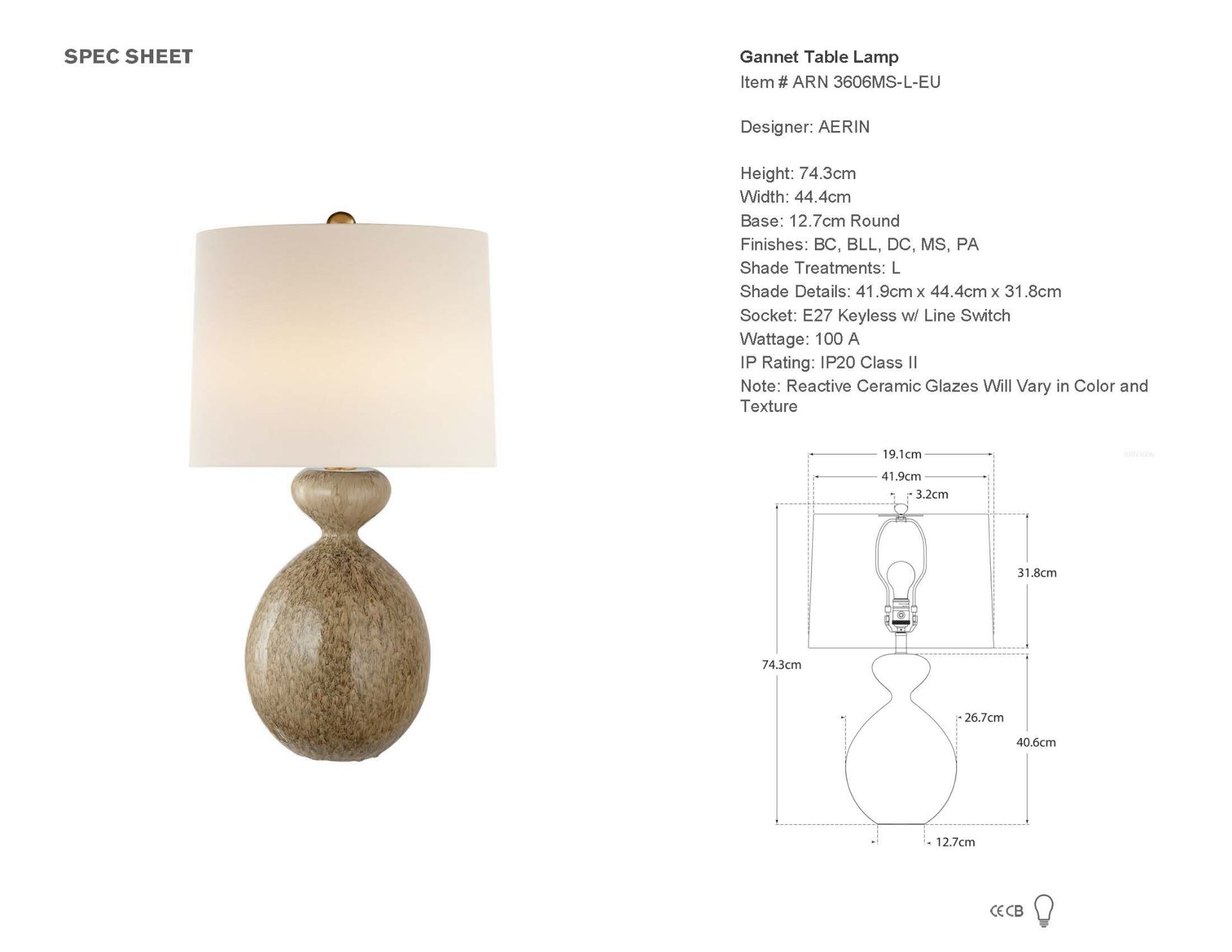 Gannet Table Lamp in Marbled Sienna with Linen Shade - Lumiere