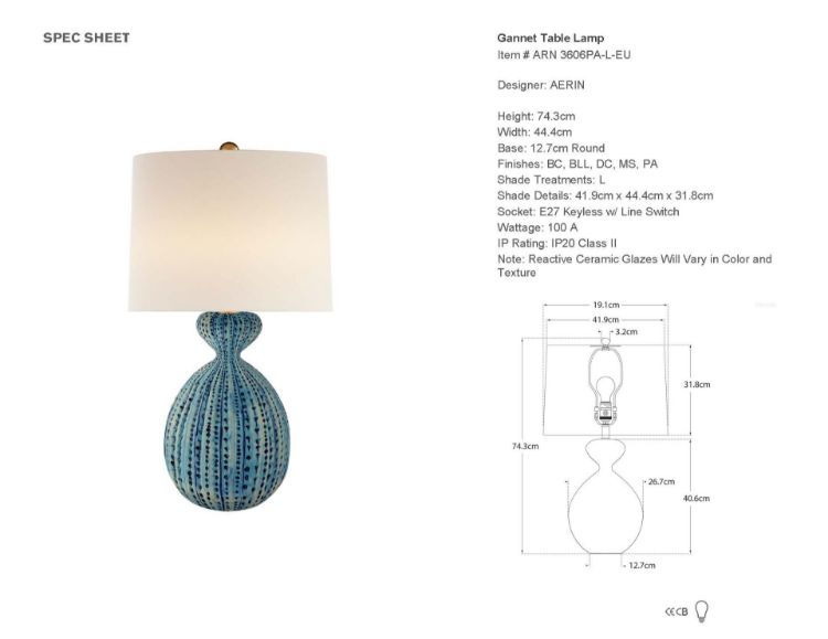 Picture of Gannet Table Lamp in Pebbled Aquamarine with Linen Shade