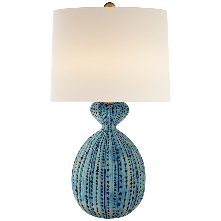 Picture of Gannet Table Lamp in Pebbled Aquamarine with Linen Shade