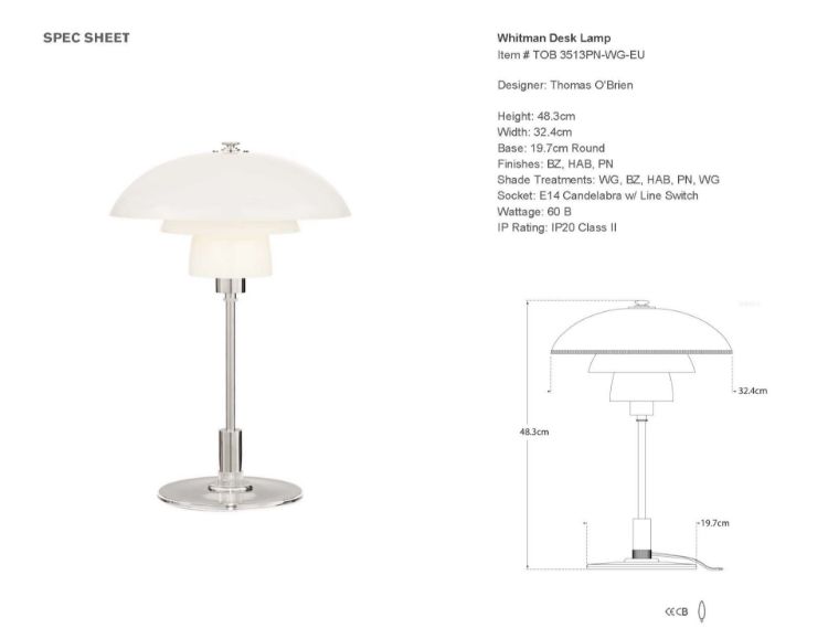Picture of Whitman Desk Lamp in Polished Nickel with White Glass Shade