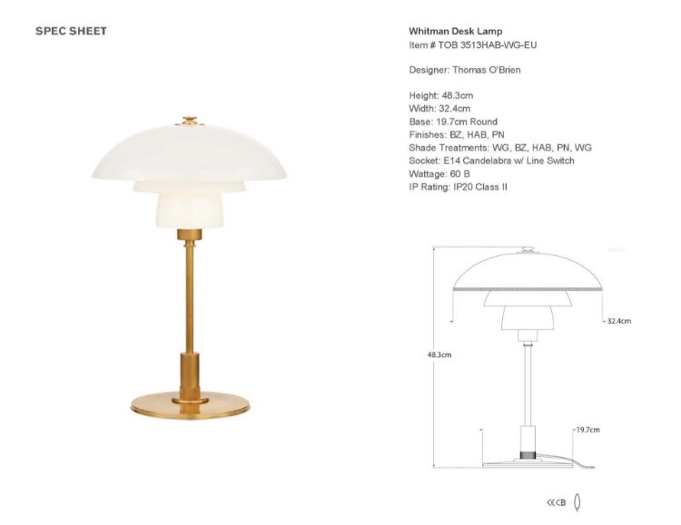 Picture of Whitman Desk Lamp in Hand-Rubbed Antique Brass with White Glass Shade