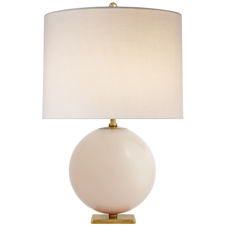 Picture of Elsie Reverse Painted Globe Table Lamp in Blush Painted Glass with Cream Linen Shade