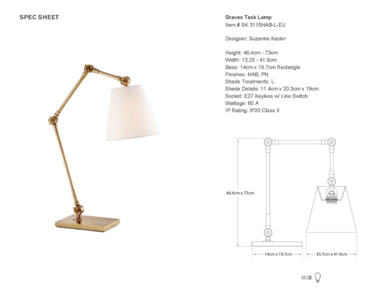 Picture of Graves Task Lamp in Hand-Rubbed Antique Brass with Linen Shade