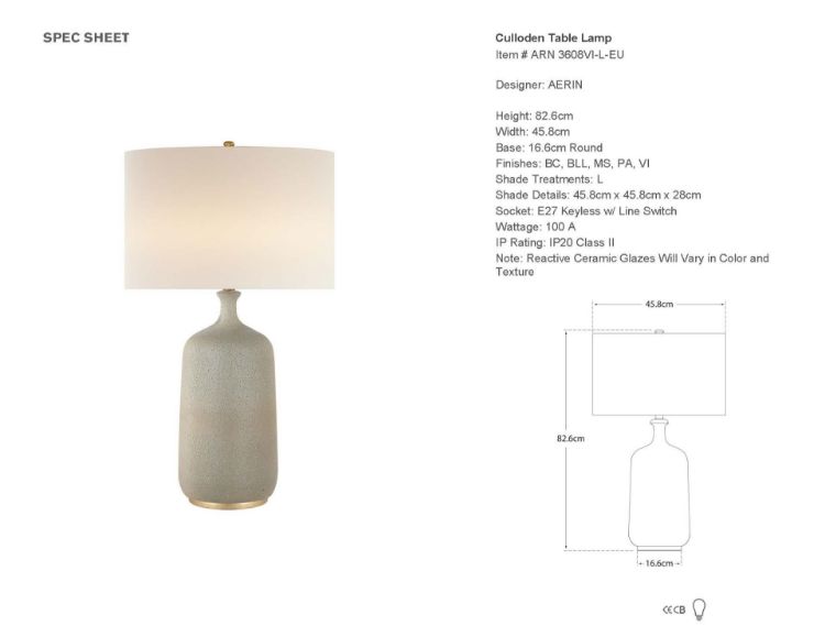 Picture of Culloden Table Lamp in Volcanic Ivory with Linen Shade