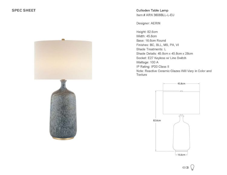 Picture of Culloden Table Lamp in Blue Lagoon with Linen Shade