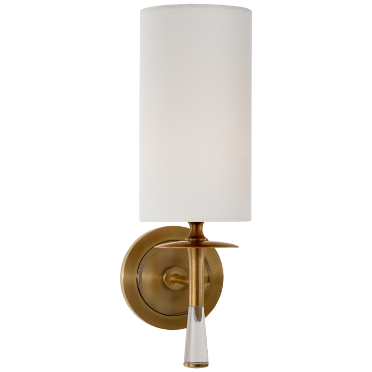 Picture of Drunmore Single Sconce in Hand-Rubbed Antique Brass and Crystal with Linen Shade