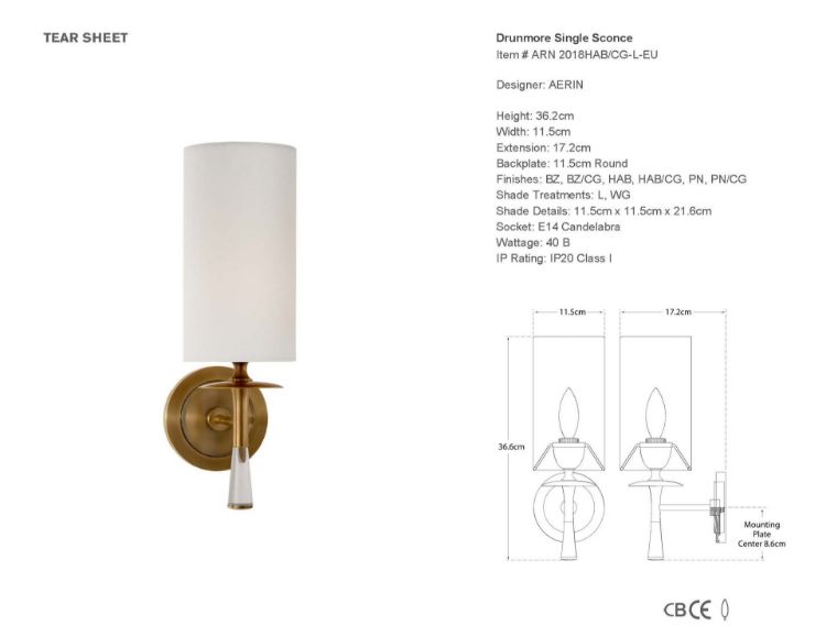 Picture of Drunmore Single Sconce in Hand-Rubbed Antique Brass and Crystal with Linen Shade