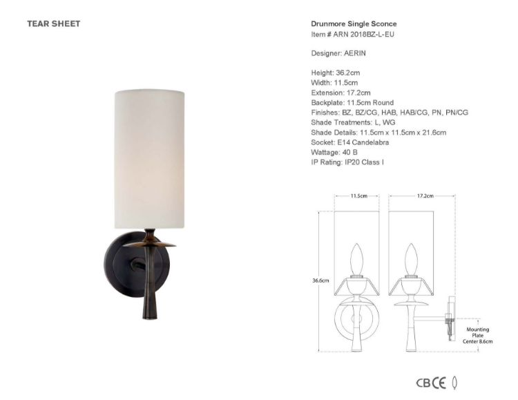 Picture of Drunmore Single Sconce in Bronze with Linen Shade