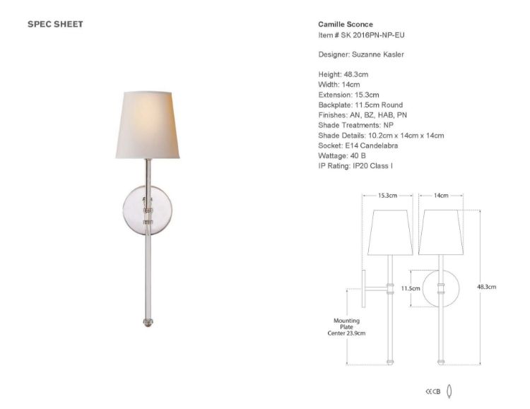 Picture of Camille Long Sconce in Polished Nickel with Natural Paper Shade