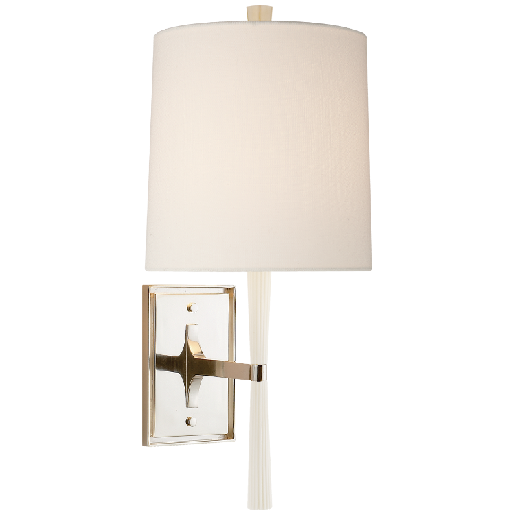 Picture of Refined Rib Sconce in China White and Polished Nickel with Linen Shade