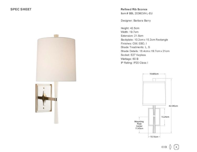 Picture of Refined Rib Sconce in China White and Polished Nickel with Linen Shade
