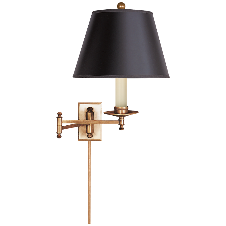 Picture of Dorchester Swing-Arm Wall Lamp in Antique-Burnished Brass with Black Shade