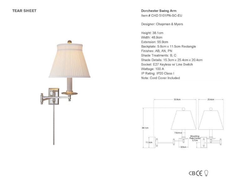 Picture of Dorchester Swing-Arm in Polished Nickel with Silk Crown Shade