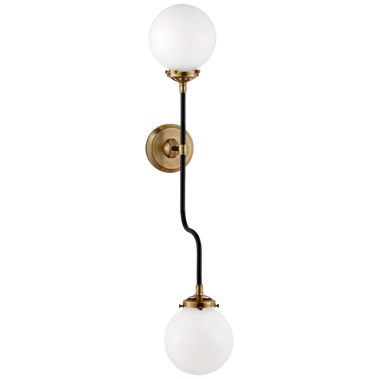Picture of Bistro Double Wall Sconce in Hand-Rubbed Antique Brass with White Glass