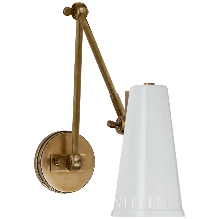 Picture of Antonio Adjustable Two Arm Wall Lamp in Hand-Rubbed Antique Brass with Antique White Shade