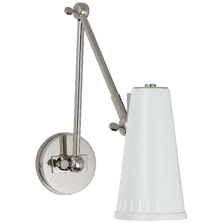 Picture of Antonio Adjustable Two Arm Wall Lamp in Polished Nickel with Antique White Shade