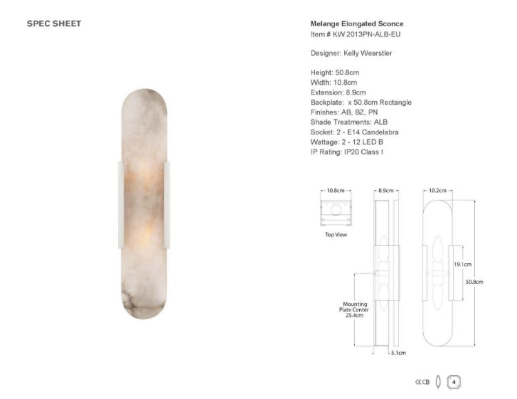 Picture of Melange Elongated Sconce in Polished Nickel with Alabaster