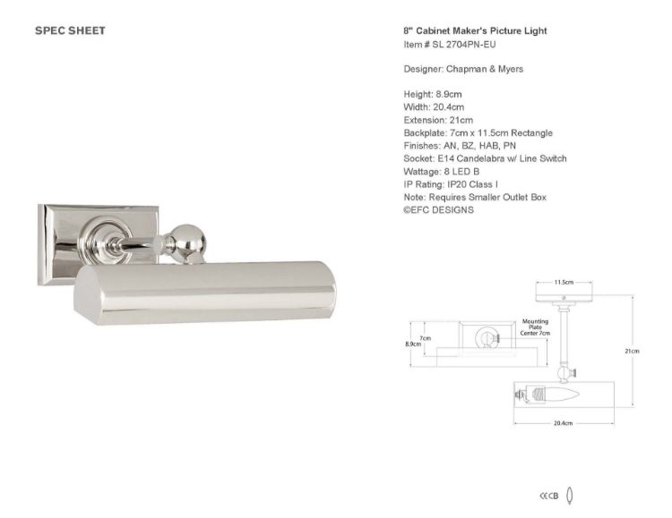 Picture of 8" Cabinet Maker's Picture Light in Polished Nickel