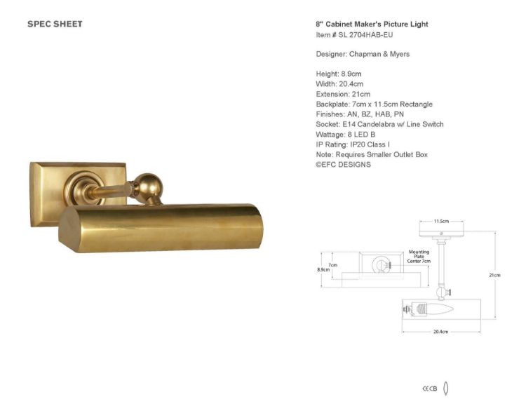 Picture of 8" Cabinet Maker's Picture Light in Hand-Rubbed Antique Brass