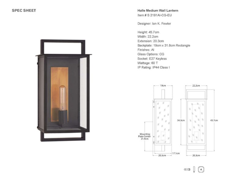 Picture of Halle Medium Wall Lantern in Aged Iron with Clear Glass