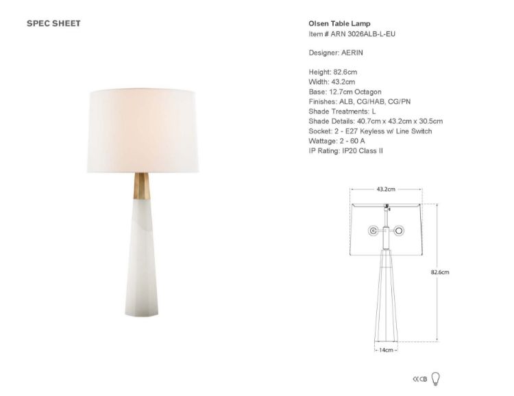 Picture of Olsen Table Lamp in Alabaster and Hand-Rubbed Antique Brass with Linen Shade