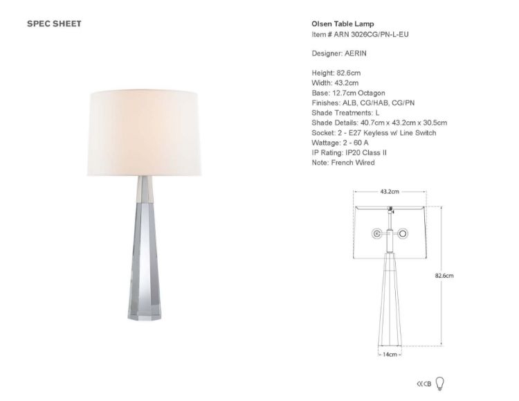 Picture of Olsen Table Lamp in Crystal and Polished Nickel with Linen Shade