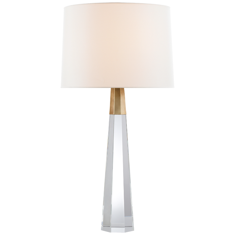 Picture of Olsen Table Lamp in Crystal and Hand-Rubbed Antique Brass with Linen Shade