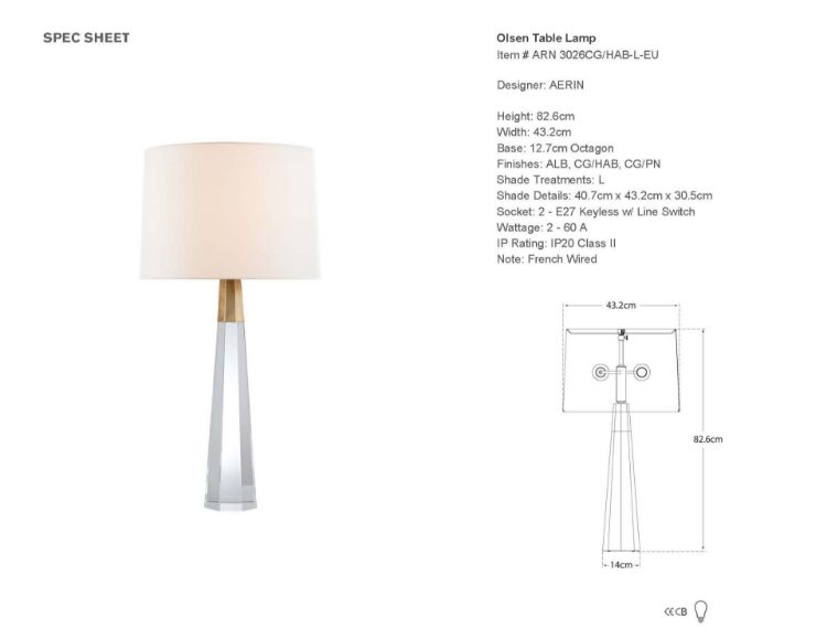 Picture of Olsen Table Lamp in Crystal and Hand-Rubbed Antique Brass with Linen Shade
