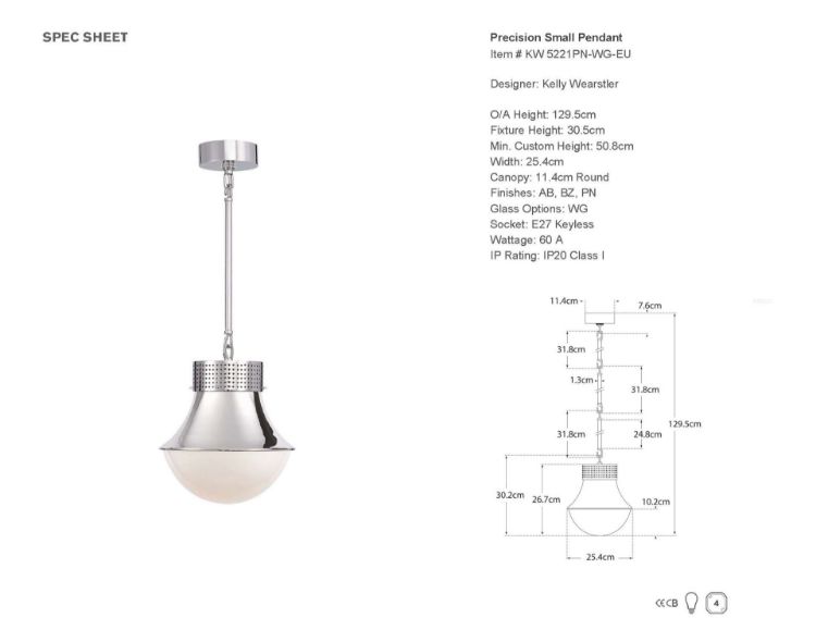 Picture of Precision Small Pendant in Polished Nickel with White Glass