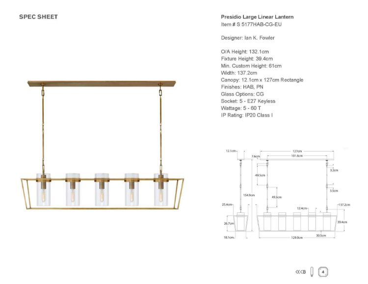 Picture of Presidio Large Linear Lantern in Hand-Rubbed Antique Brass with Clear Glass