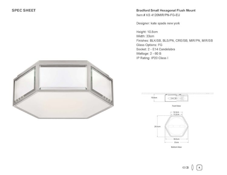 Picture of Bradford Small Hexagonal Flush Mount in Mirror and Polished Nickel with Frosted Glass